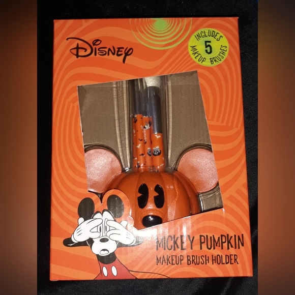 Disney Mickey Mouse Jack-O'Lantern Makeup Brush Set & Holder *New in box* - Picture 2 of 4